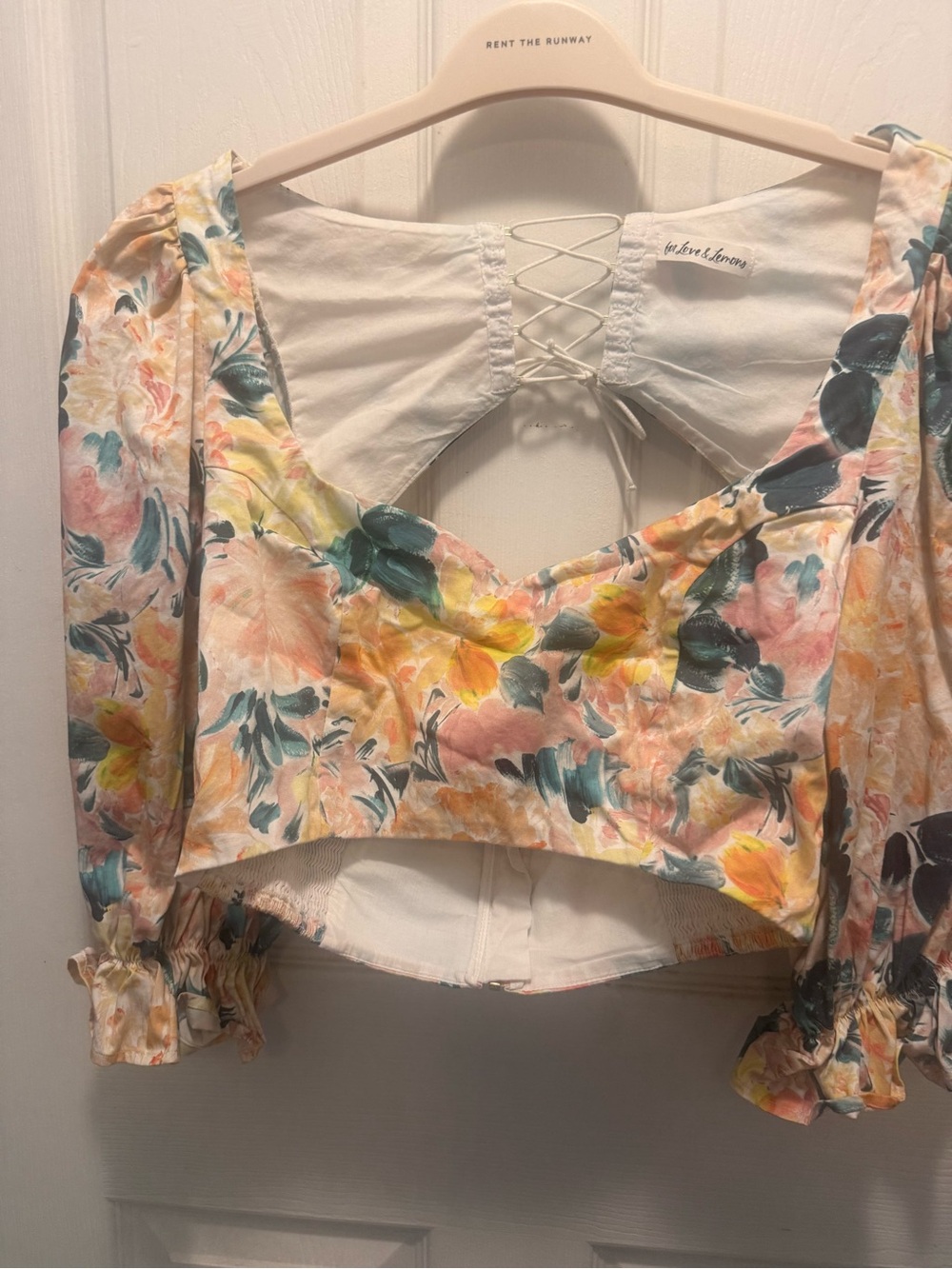 For Love and Lemons Floral Puff-Sleeve Crop Top